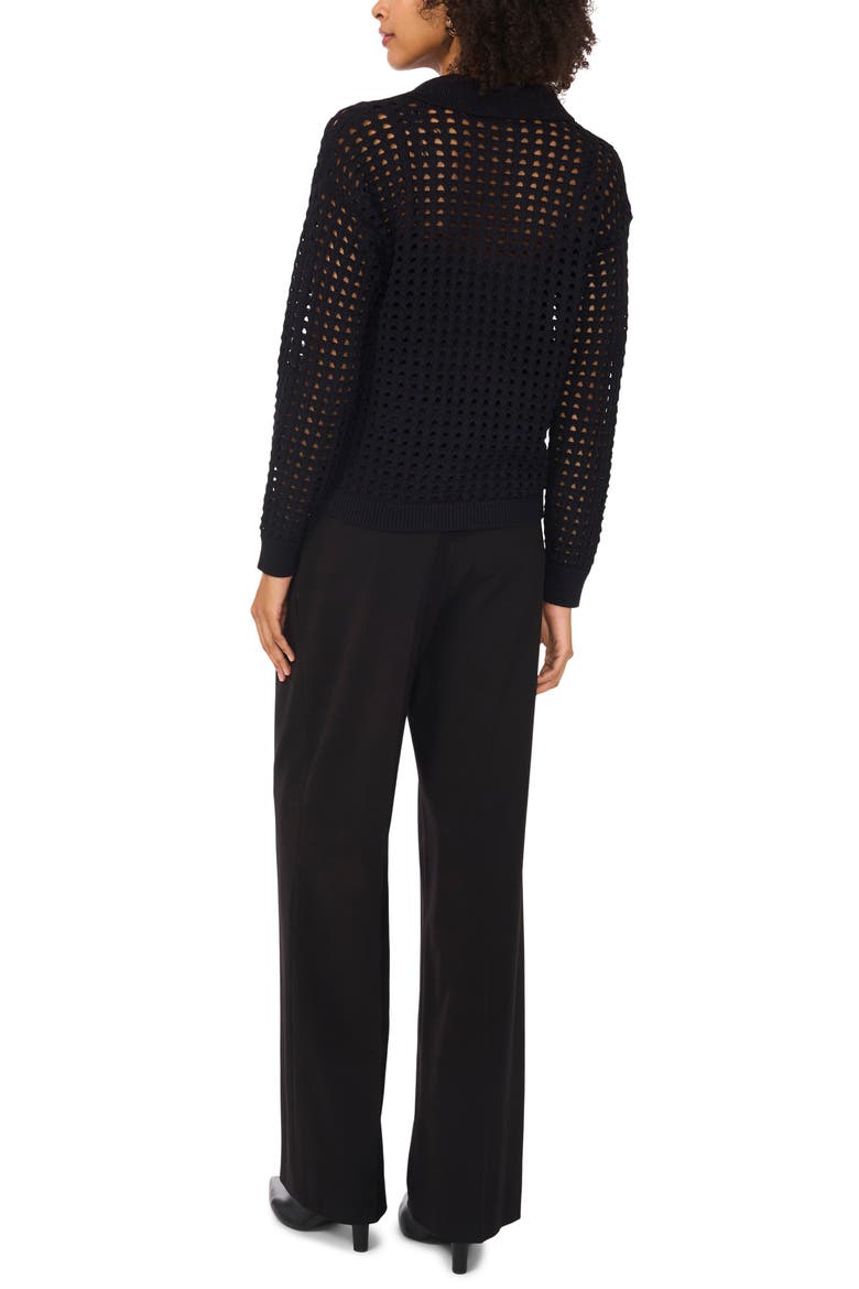Johnny Collar Mesh Stitch Sweater, Alternate, color, RICH BLACK