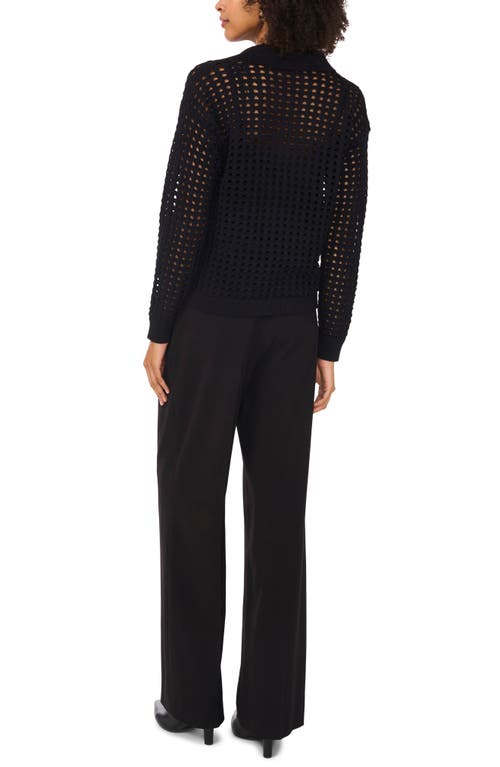 Vince Camuto Johnny Collar Mesh Stitch Sweater In Rich Black