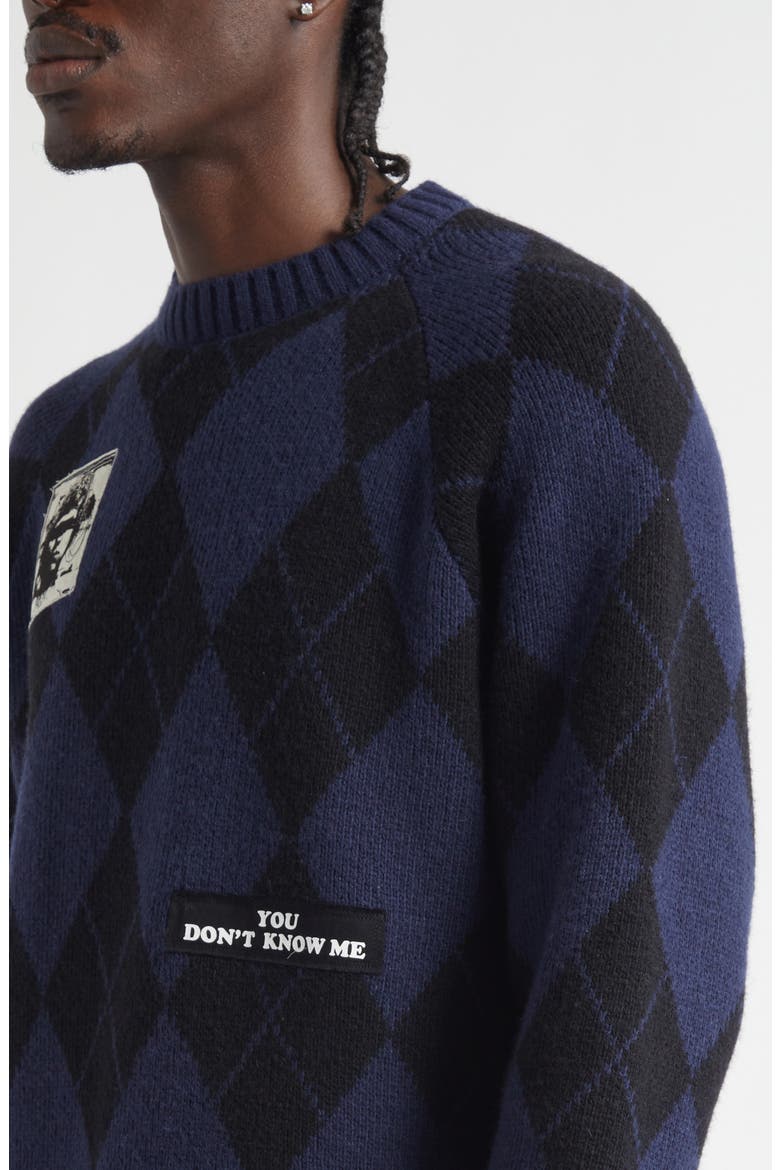 Embroidered Patch Argyle Plaid Wool Blend Sweater, Alternate, color, NAVY BASE