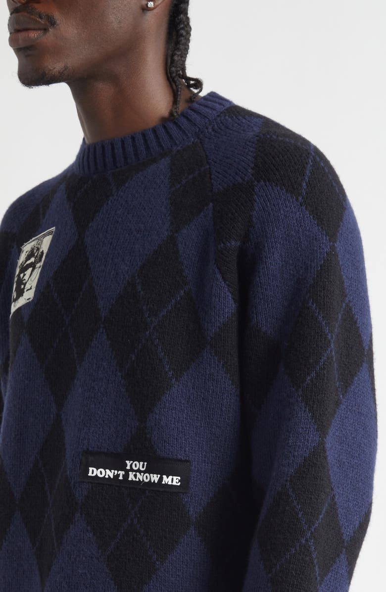 Undercover Embroidered Patch Argyle Plaid Wool Blend Sweater, Alternate, color, Navy Base