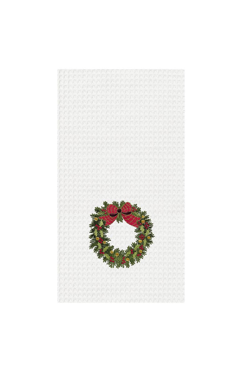 C&F Home Holiday Wreath Waffle Weave Kitchen Towel, Main, color, Green