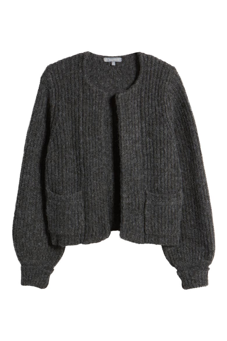 Marled Blouson Sleeve Cardigan, Alternate, color, DARK CHARCOAL