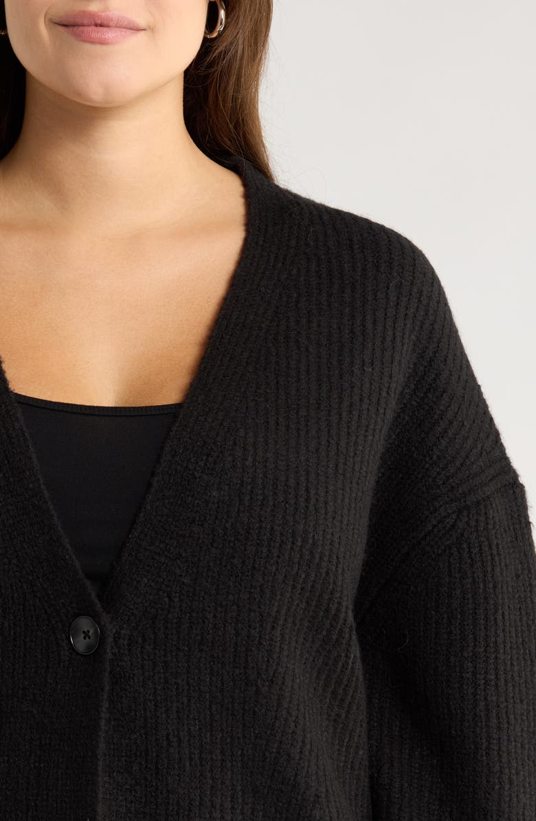 Nordstrom One-Button V-Neck Rib Cardigan, Alternate, color, Black Rock