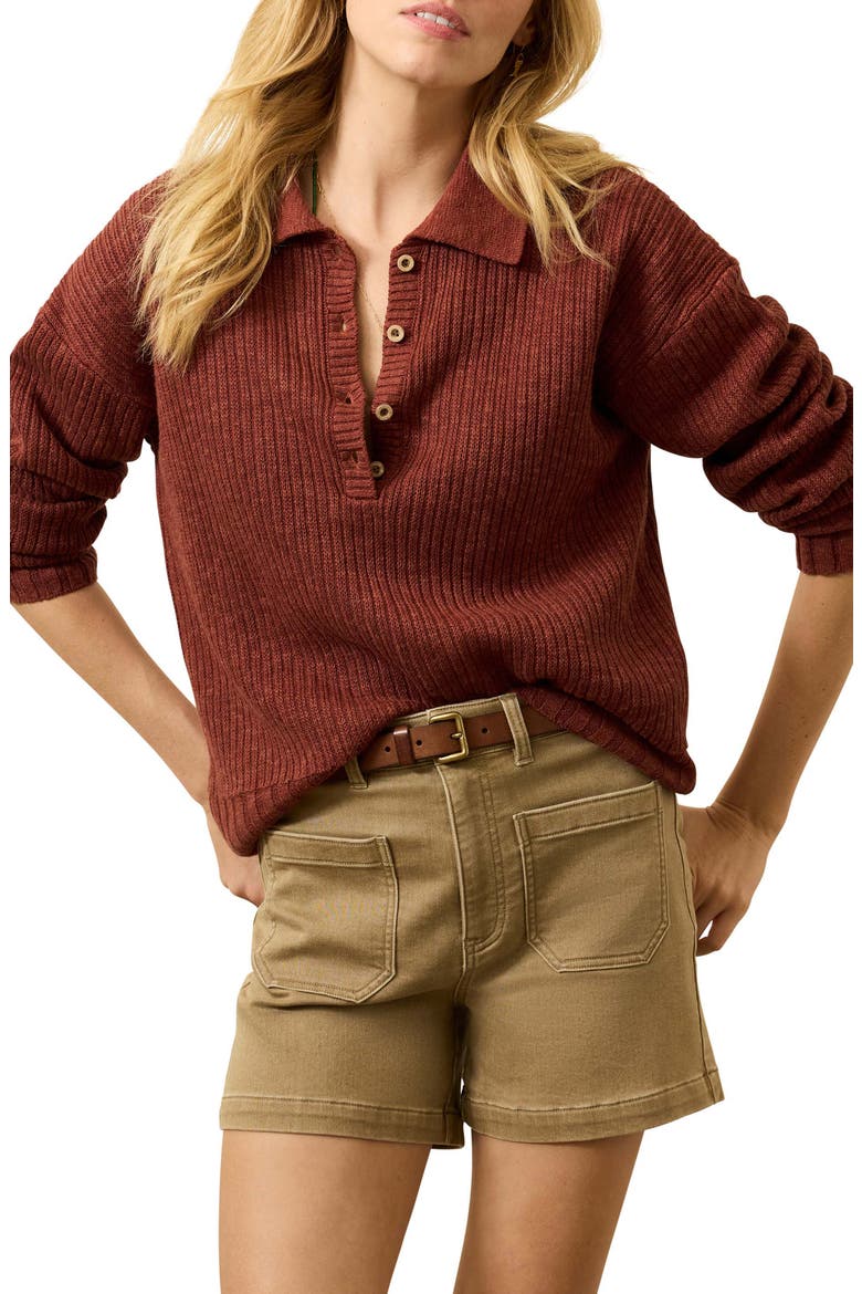 Miramar Linen & Organic Cotton Polo Sweater, Main, color, SMOKED PAPRIKA