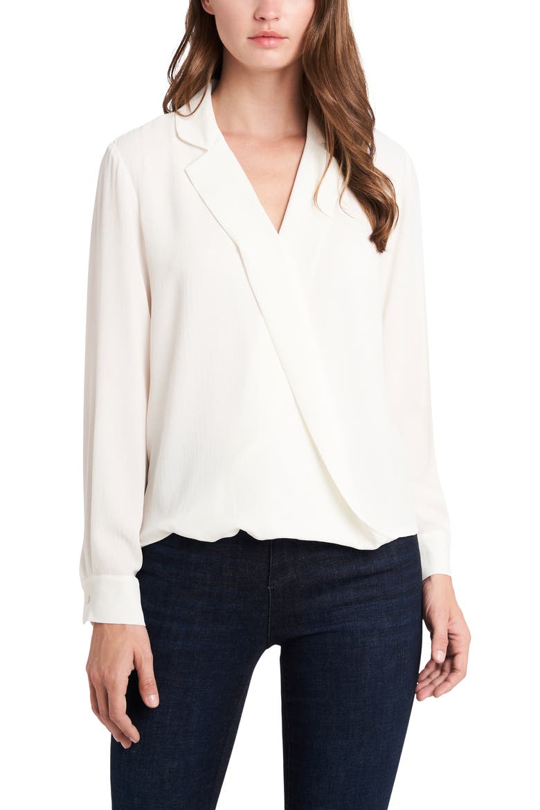 Notch Collar Faux Wrap Blouse, Main, color, SOFT ECRU