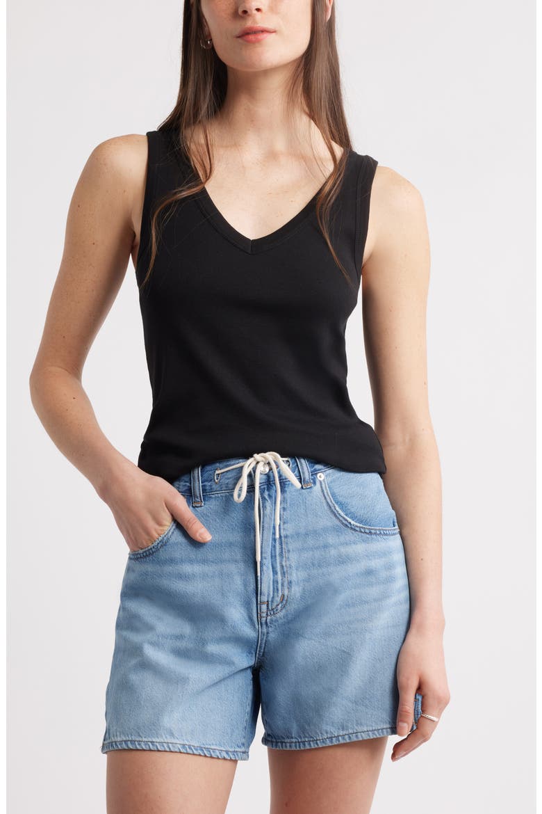V-Neck Cotton Blend Tank Top, Main, color, BLACK