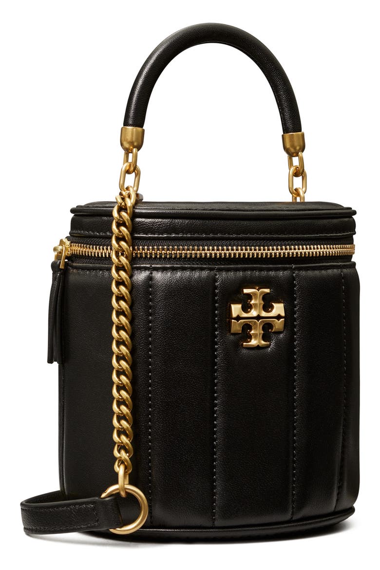 Kira Quilted Leather Vanity Case, Alternate, color, BLACK