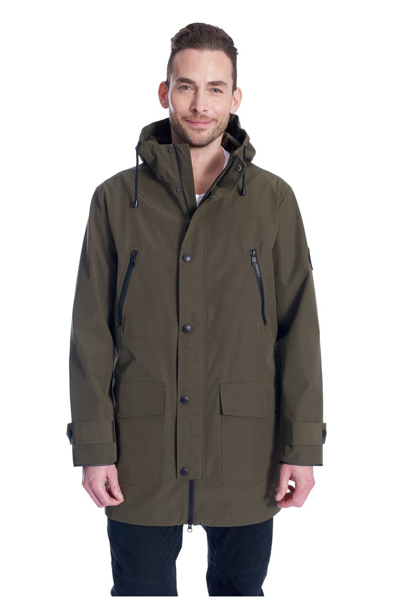 Alpine North BANKS - Weather Resistant Storm Jacket with Drawstring Hood Raincoat, Alternate, color, Army