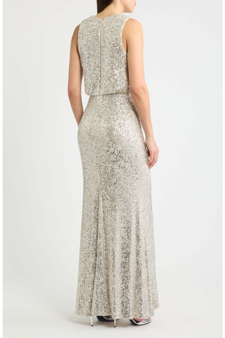 Sequin Cowl Neck Gown, Alternate, color, SILVER