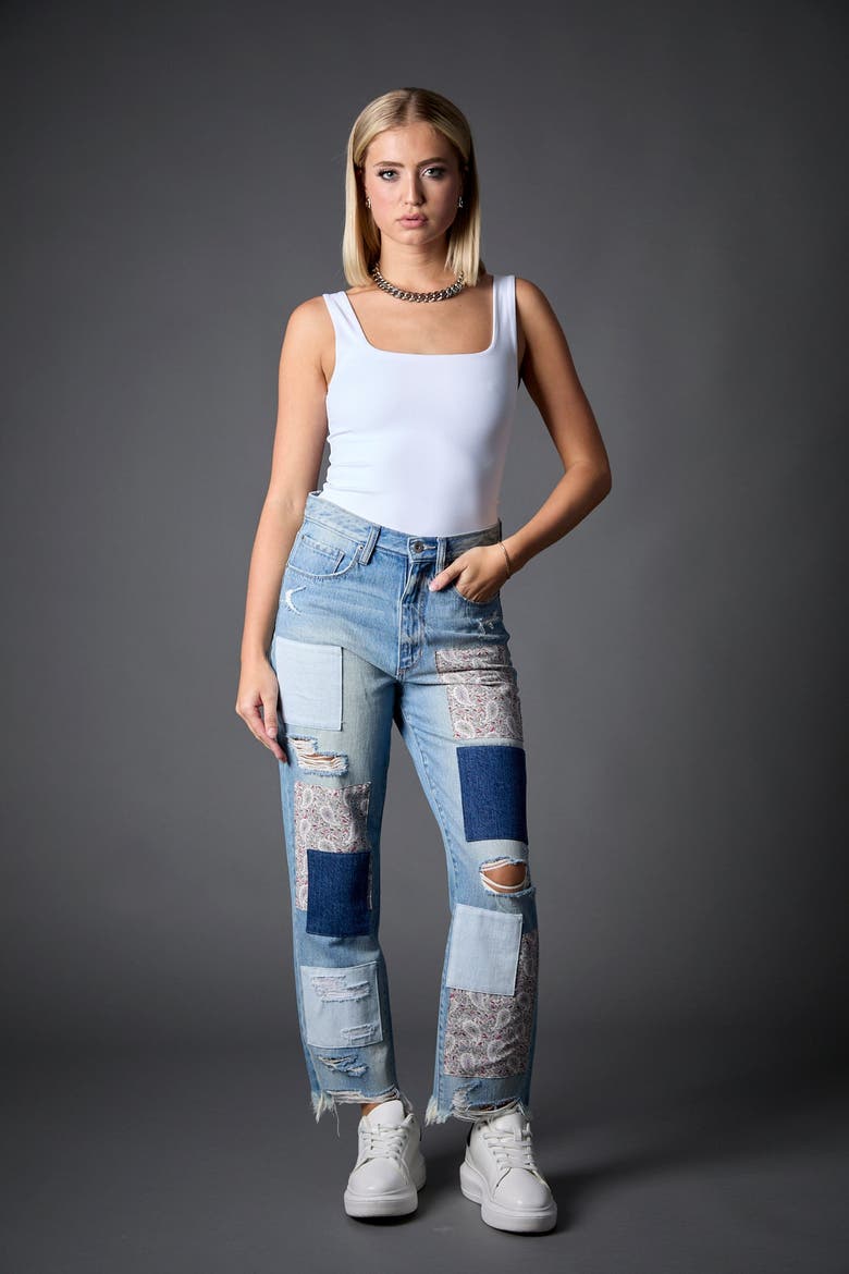 Paisley Patchwork Straight Leg Jeans, Alternate, color, Miami Patchwork
