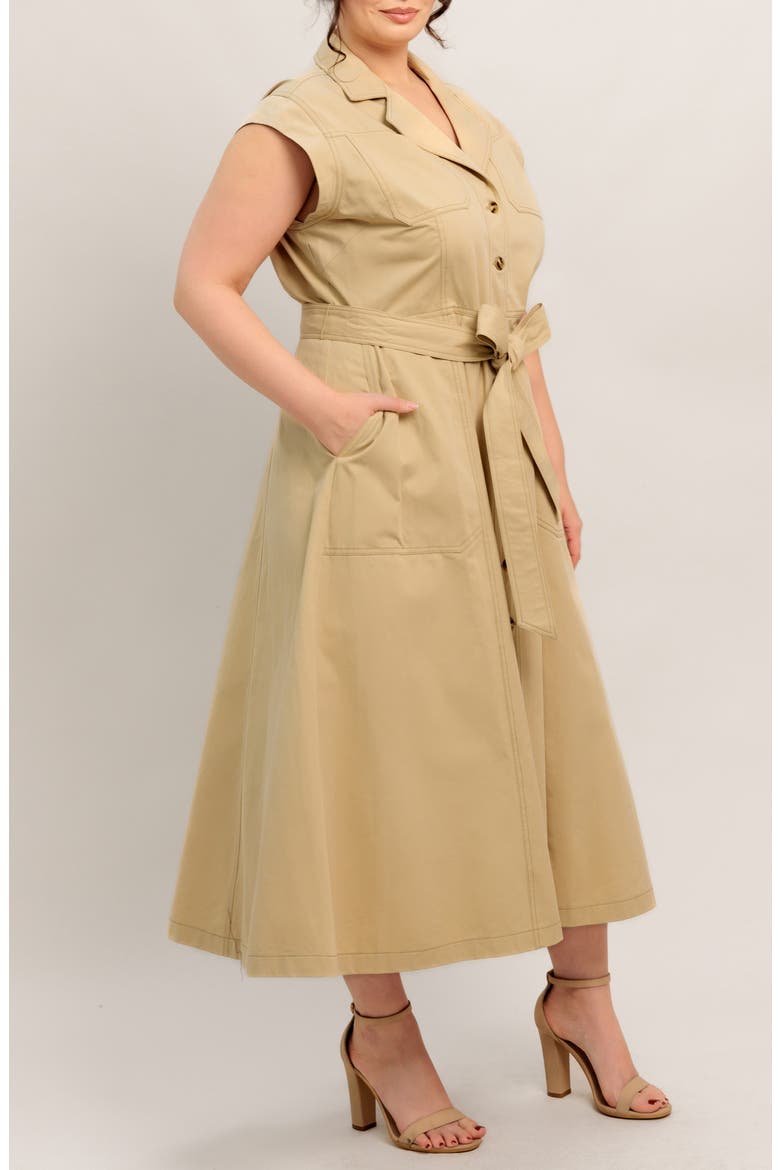 Sleeveless Button-Down Midi Shirtdress, Alternate, color, KHAKI