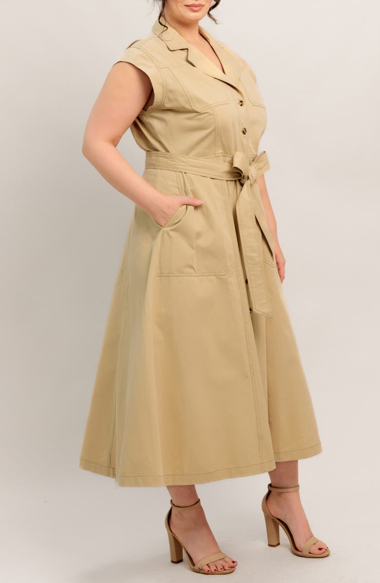 FLYING TOMATO Sleeveless Button-Down Midi Shirtdress, Alternate, color, Khaki
