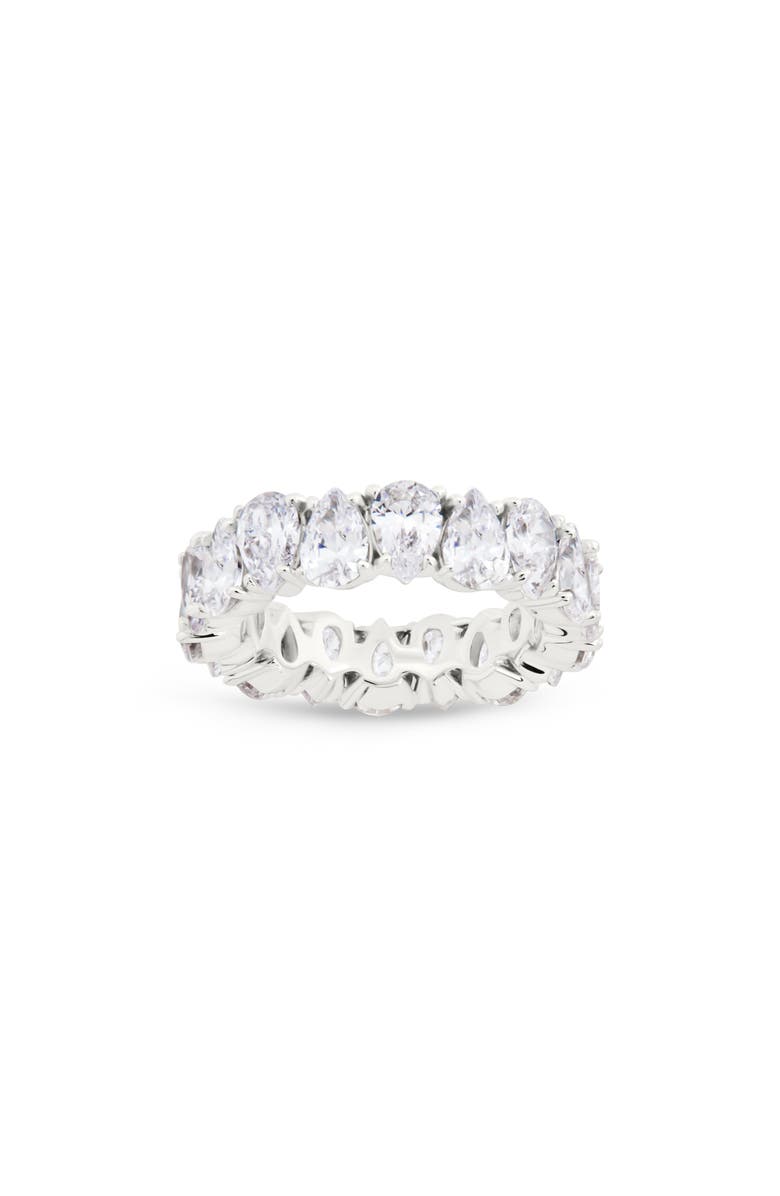 Sterling Forever Janis Pear Cubic Zirconia Eternity Band Ring, Main, color, Silver