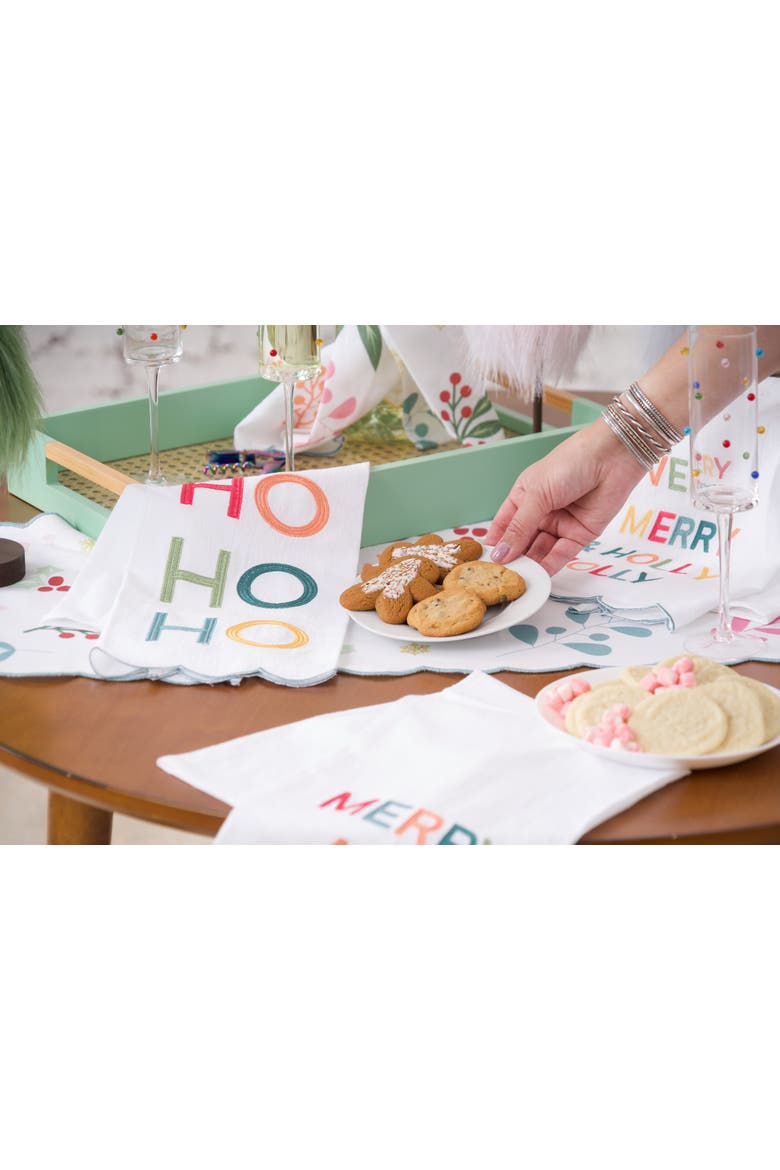 Hohoho Cute Festive Scalloped Edged Christmas Towel, Alternate, color, Pink