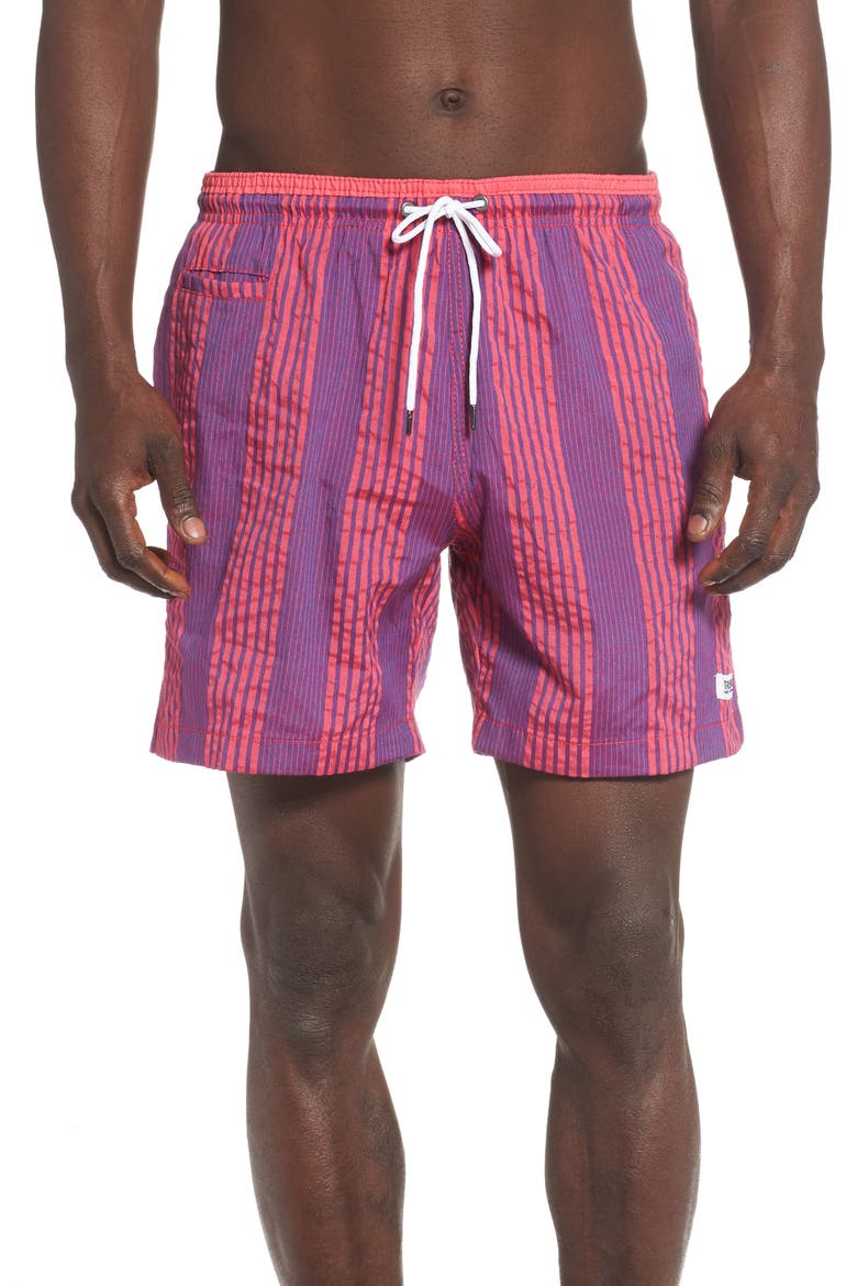 Premium Sano Swim Trunks, Main, color, TWILIGHT/ BRIGHT CORAL