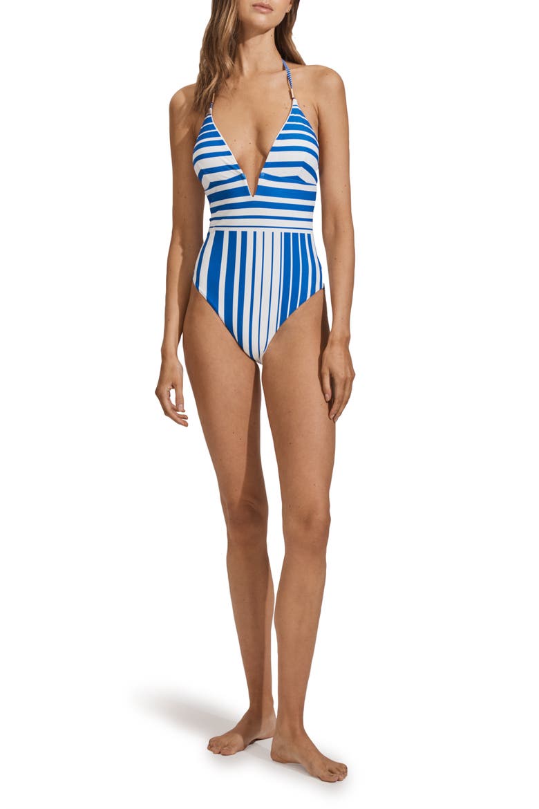 Lenny Stripe One-Piece Swimsuit, Alternate, color, BLUE STRIPE