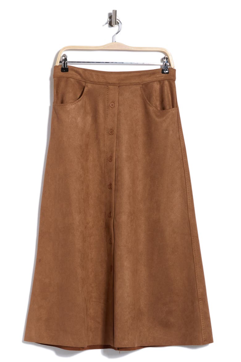 Button Front Faux Suede Maxi Skirt, Main, color, VICUNA
