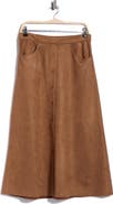 MAX STUDIO Button Front Faux Suede Maxi Skirt