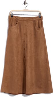 MAX STUDIO Button Front Faux Suede Maxi Skirt