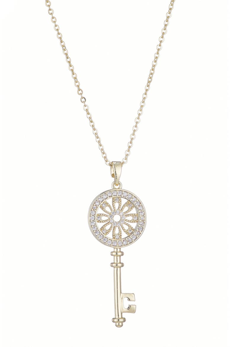 14K Gold Plated Cubic Zirconia Ornate Key Pendant Necklace, Main, color, GOLD