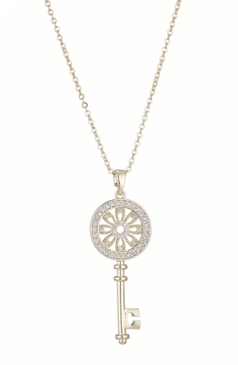 Adornia 14K Gold Plated Cubic Zirconia Ornate Key Pendant Necklace, Main, color, Gold
