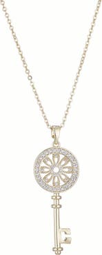 Adornia 14K Gold Plated Cubic Zirconia Ornate Key Pendant Necklace