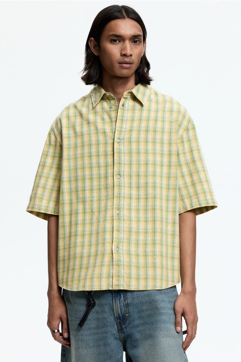 Regular Fit Short-sleeved Shirt, Main, color, Light green/checked