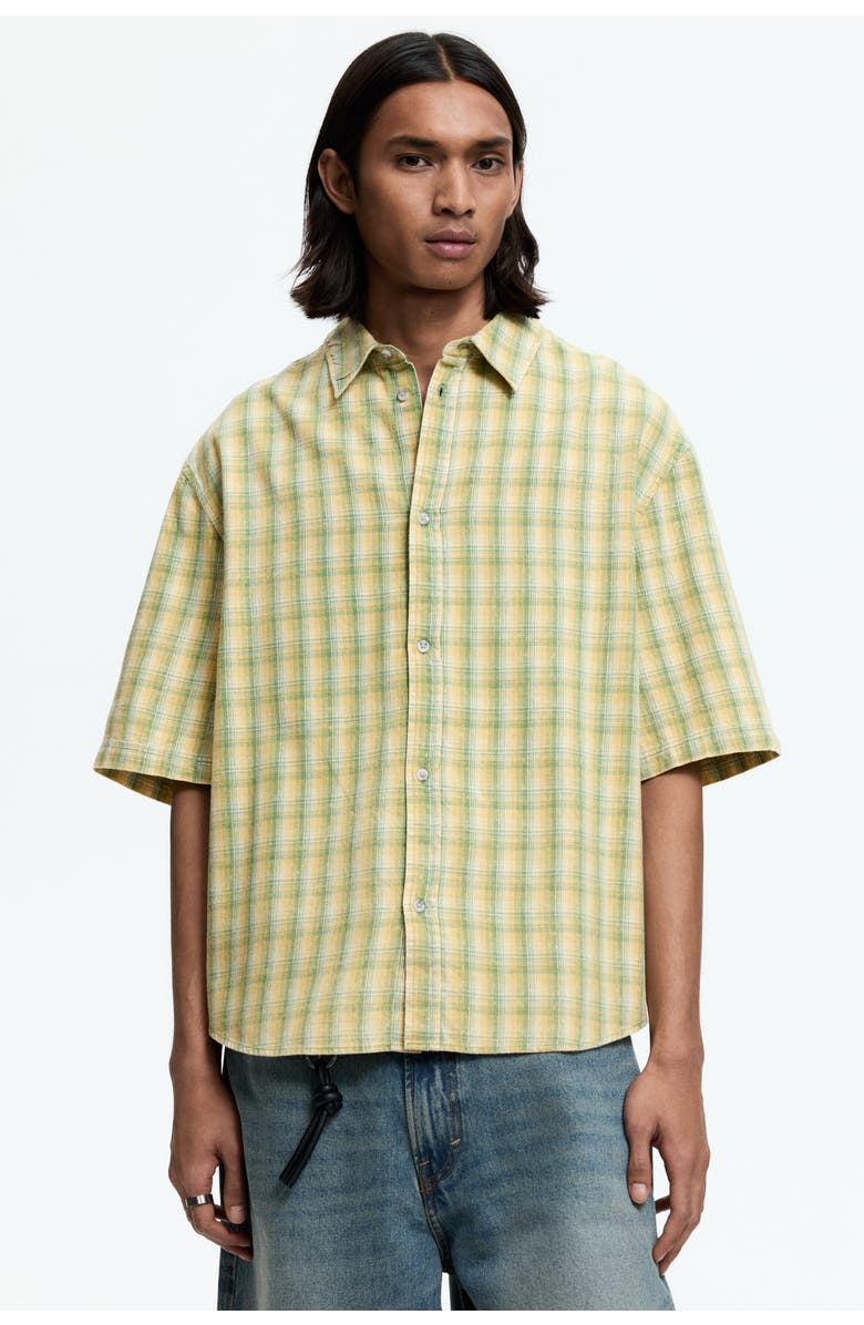 H&M Regular Fit Short-sleeved Shirt, Main, color, Light Green/Checked