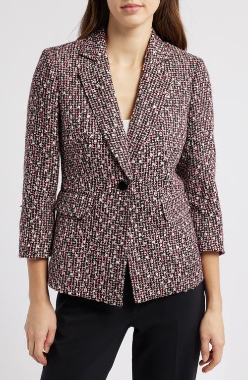 Shop Anne Klein One Button Tweed Blazer In Anne Black Multi