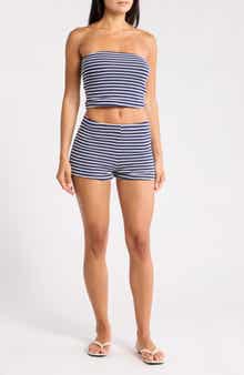 Madden Girl Striped Strapless Tube Top & Shorts 2-Piece Set