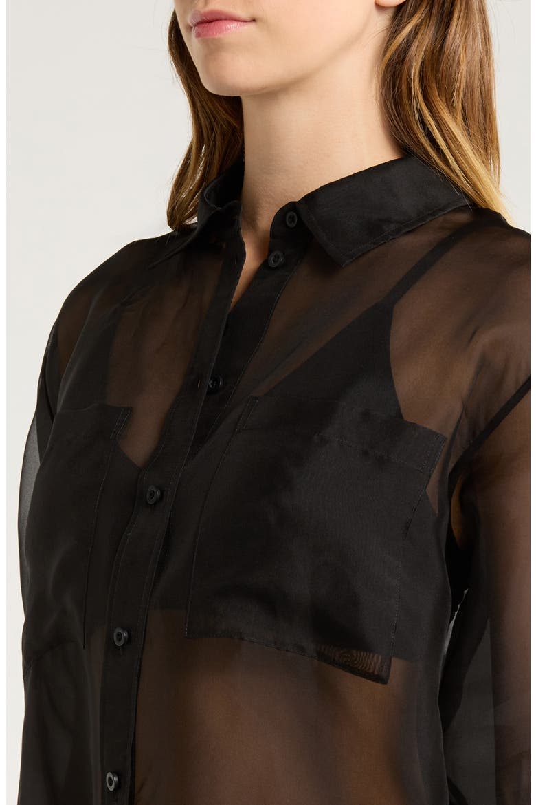 The Silk Organza Button-Up Shirt, Alternate, color, BLACK
