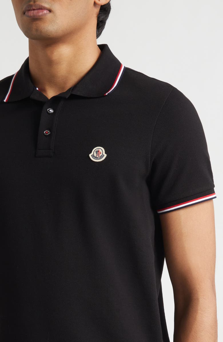 Moncler Tipped Cotton Piqué Polo, Alternate, color, Black