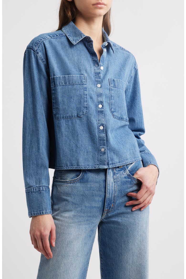 Chambray Crop Button-Up Shirt, Main, color, MEDIUM WASH