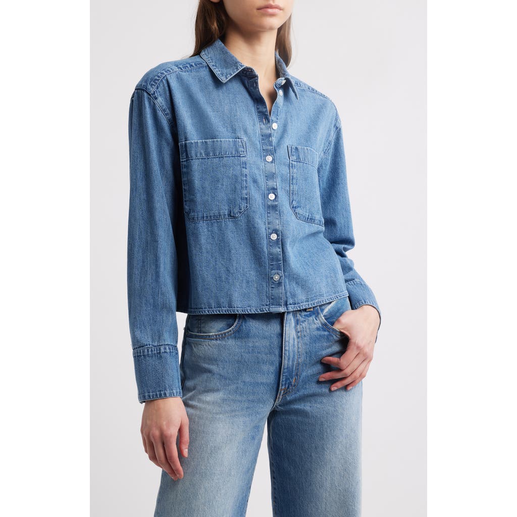 TREASURE & BOND TREASURE & BOND CHAMBRAY CROP BUTTON-UP SHIRT