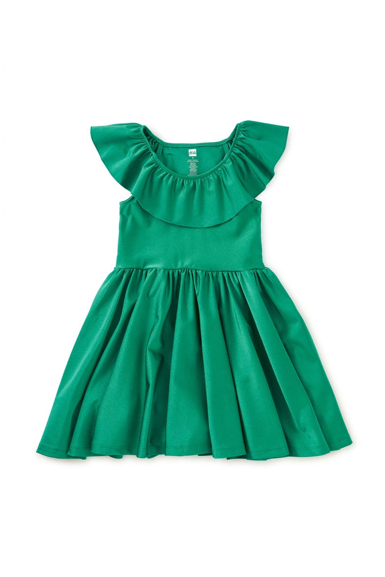 Shiny Ruffle Neck Dress, Main, color, SPINACH
