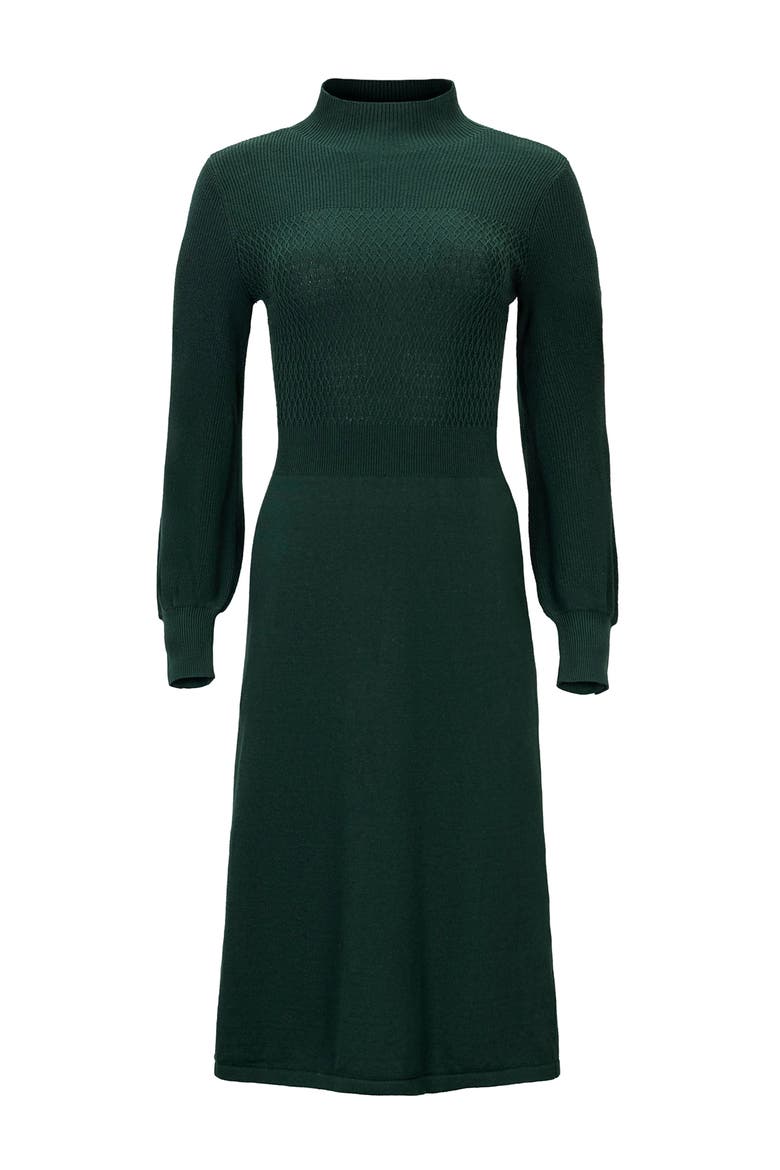 Organic Mock Neck Bodice Stitch Sweater Dress, Alternate, color, Deep Green