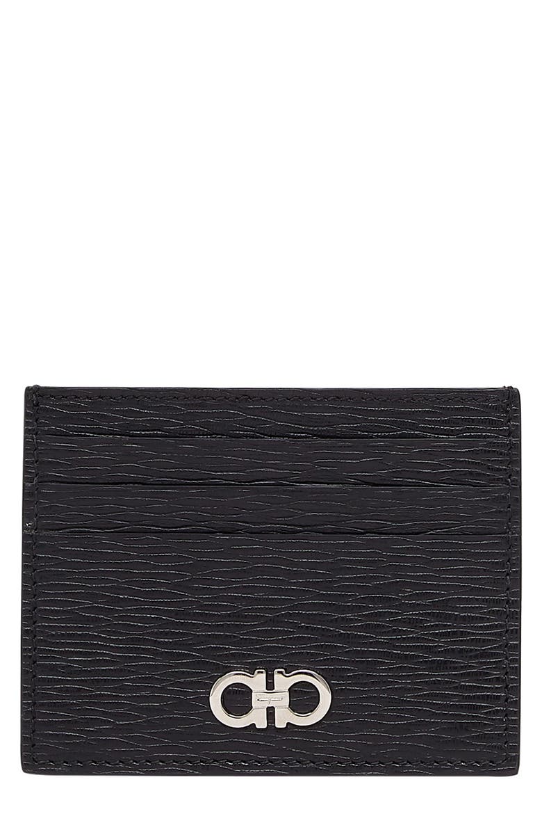 Revival Gancini Leather Card Case, Main, color, NERO RED FERRAGAMO