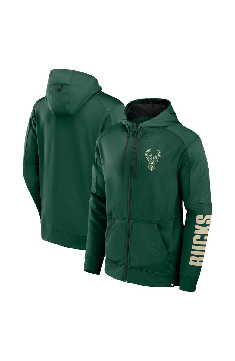FANATICS Men's Fanatics  Hunter Green Milwaukee Bucks Baller Defender Performance Full-Zip Hoodie, Main, color, Hunter Green