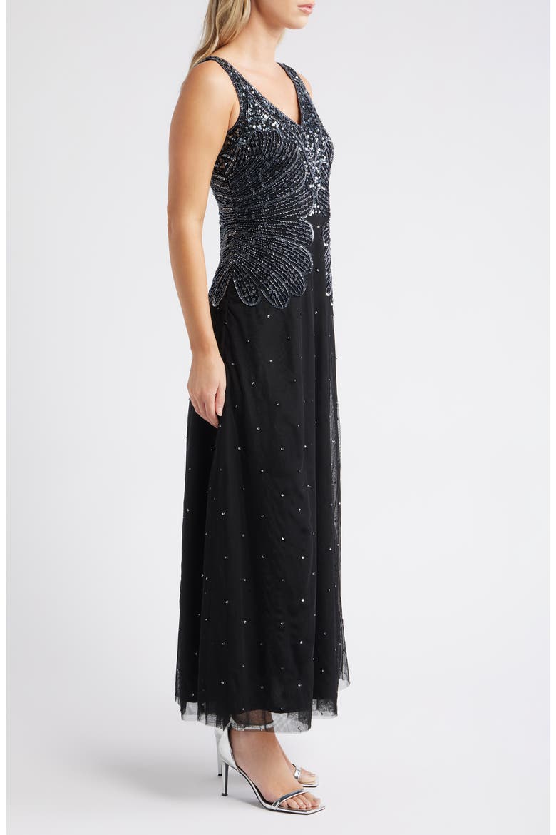 Beaded Sleeveless Chiffon Dress, Alternate, color, BLACK