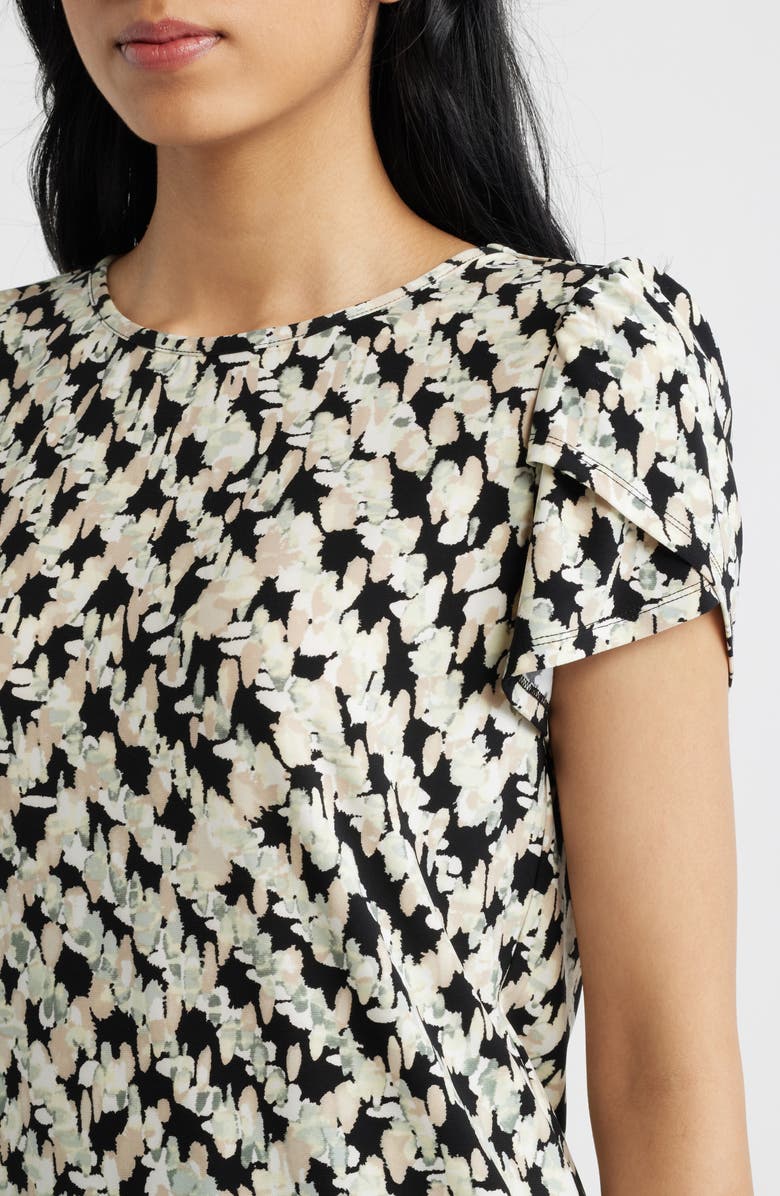 AK ANNE KLEIN Print Tulip Sleeve Top, Alternate, color, Anne Black Multi