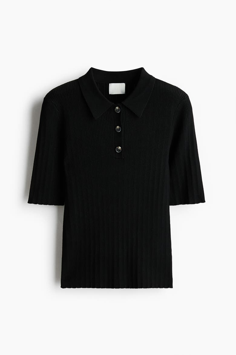 Pointelle-knit Top, Main, color, Black