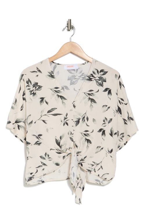 Renee C Floral Short Sleeve Tie Front Crop Top In Black