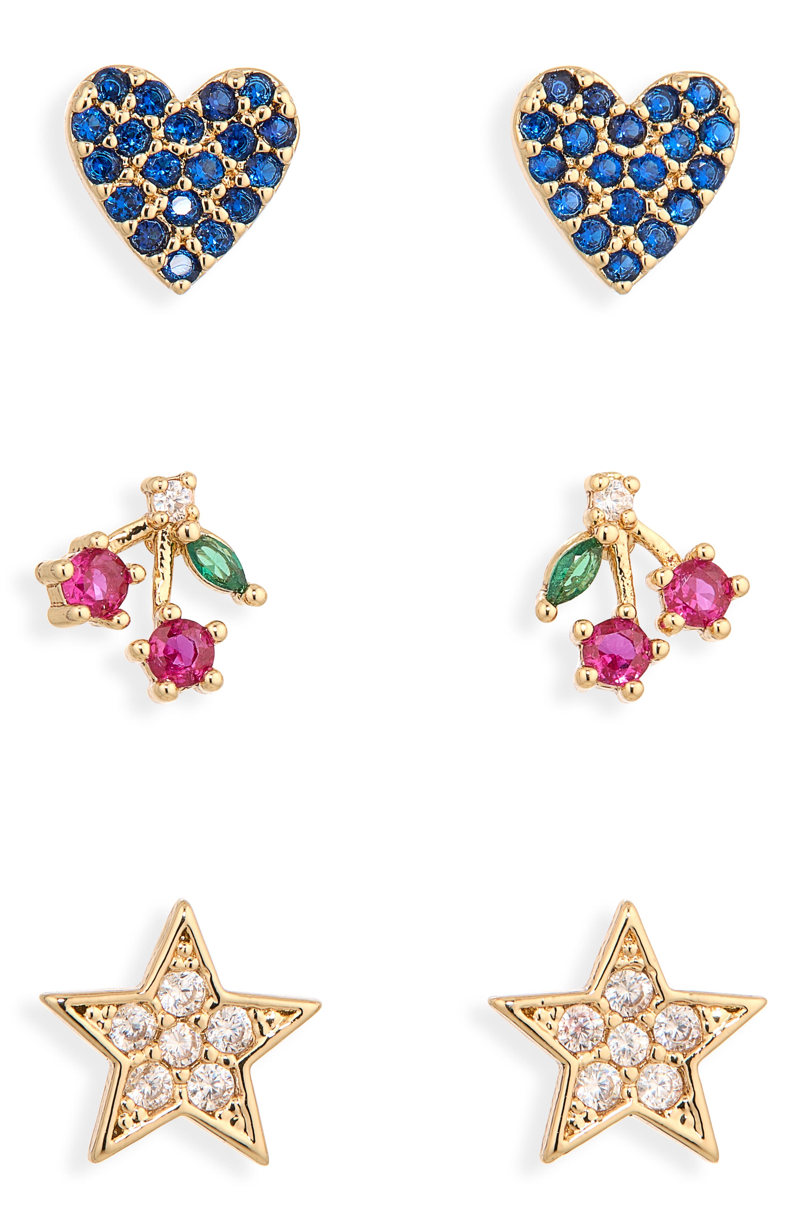 Heart Cherry & Star Set of 3 Stud Earrings