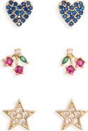 Panacea Heart Cherry & Star Set of 3 Stud Earrings