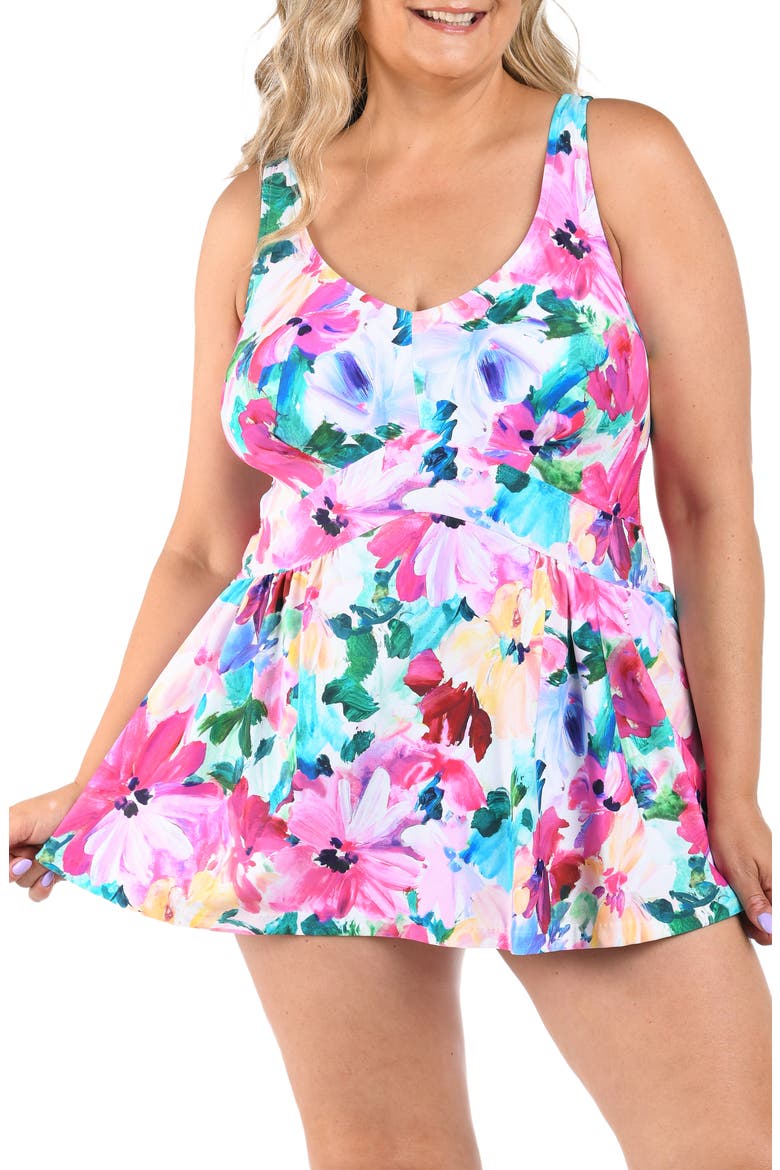 Spring Empire One-Piece Swimdress, Main, color, WHITE MULTI