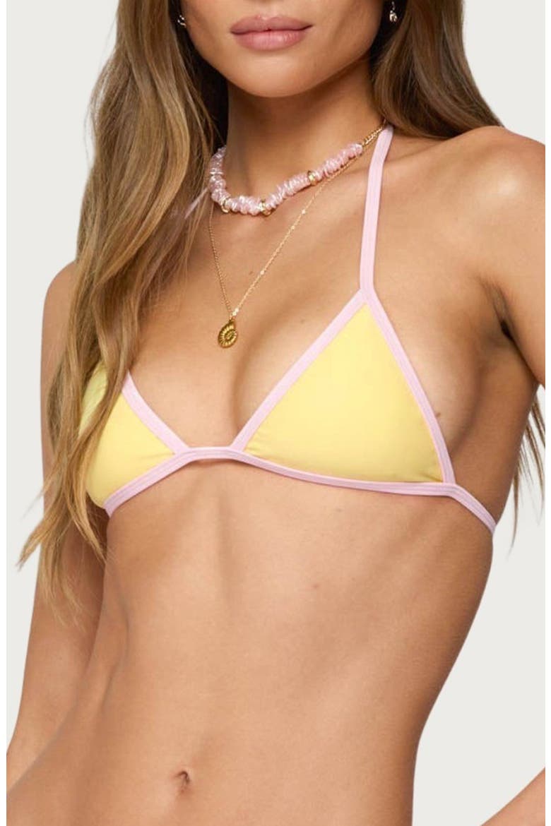 Dina Contrast Binding Triangle Bikini Top, Alternate, color, YELLOW