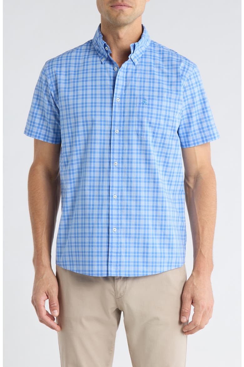 Seasonal Patterns Check Short Sleeve Button Front Shirt, Main, color, ULTRAMARINEPLD