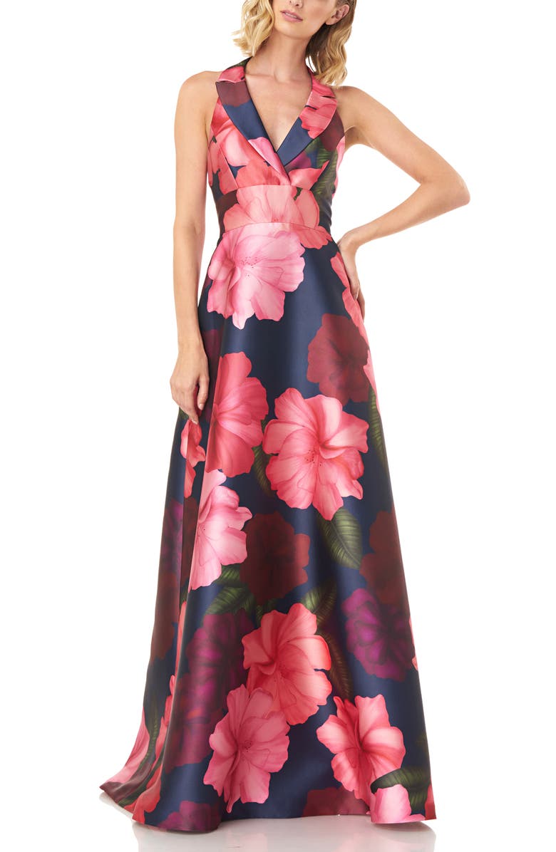 Kay Unger Carolina Floral Mikado Gown, Main, color, 