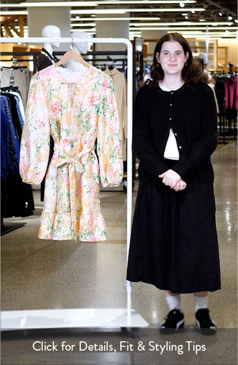 Floral Long Sleeve Crinkled Satin Babyboll Dress, sales video thumbnail