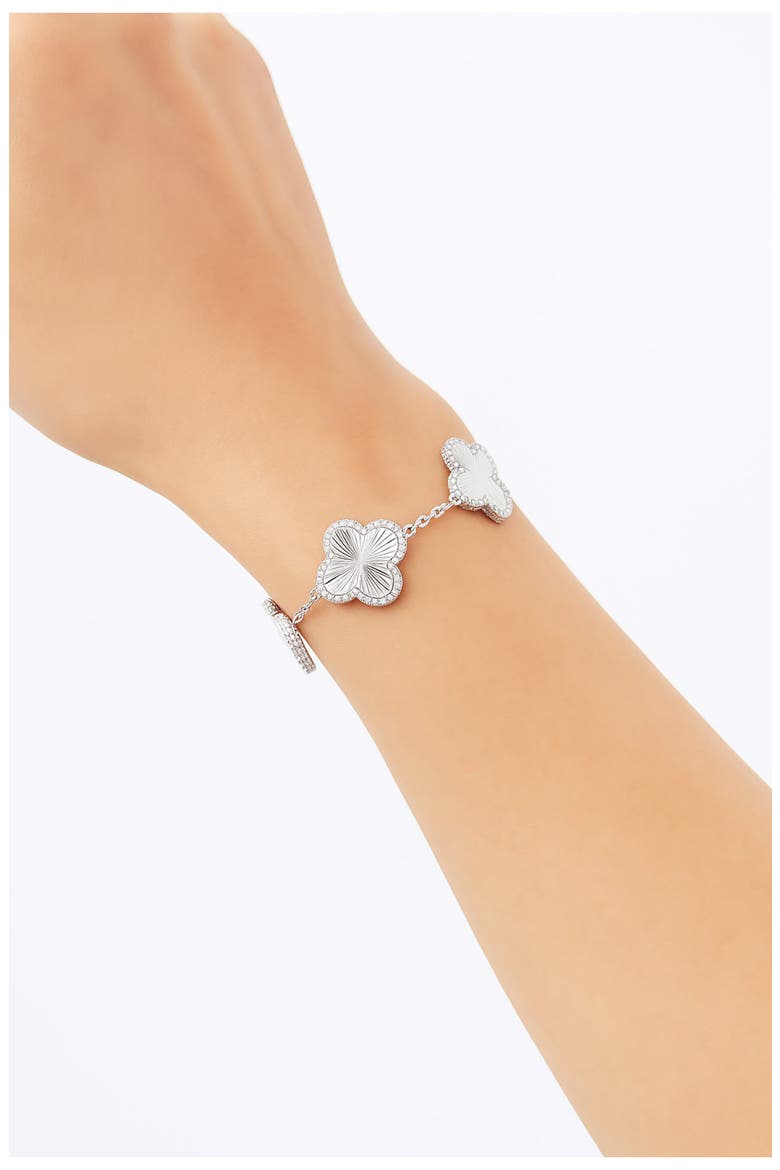 Pavé CZ Clover Station Bracelet, Alternate, color, WHITE RHODIUM / CZ